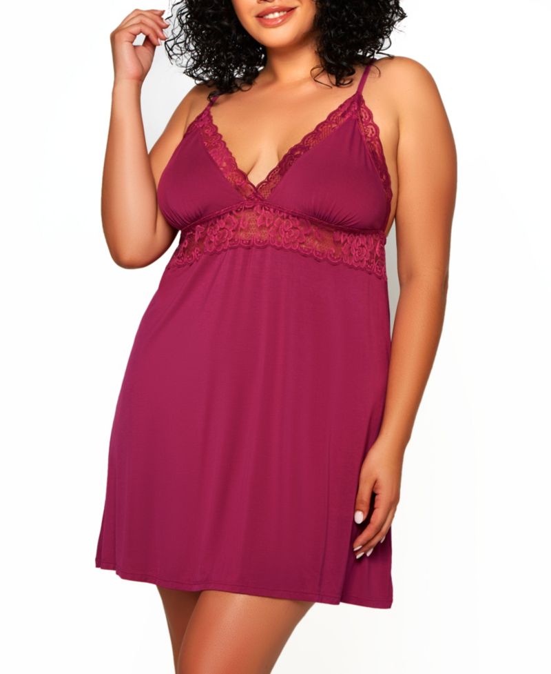 Plus Size Josie Modal Chemise Trimmed in Elegant Tonal Lace Lingerie