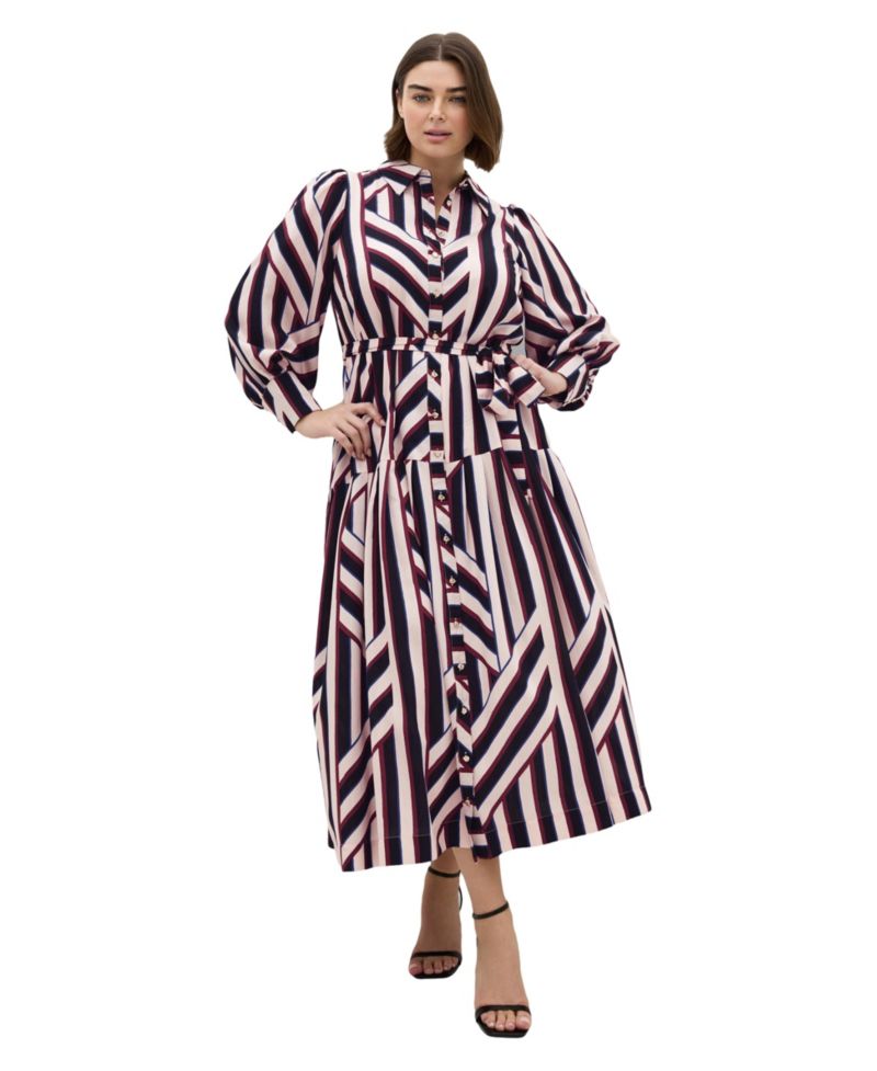 Plus Size Timeless Stripe Long-Sleeve Shirt Dress