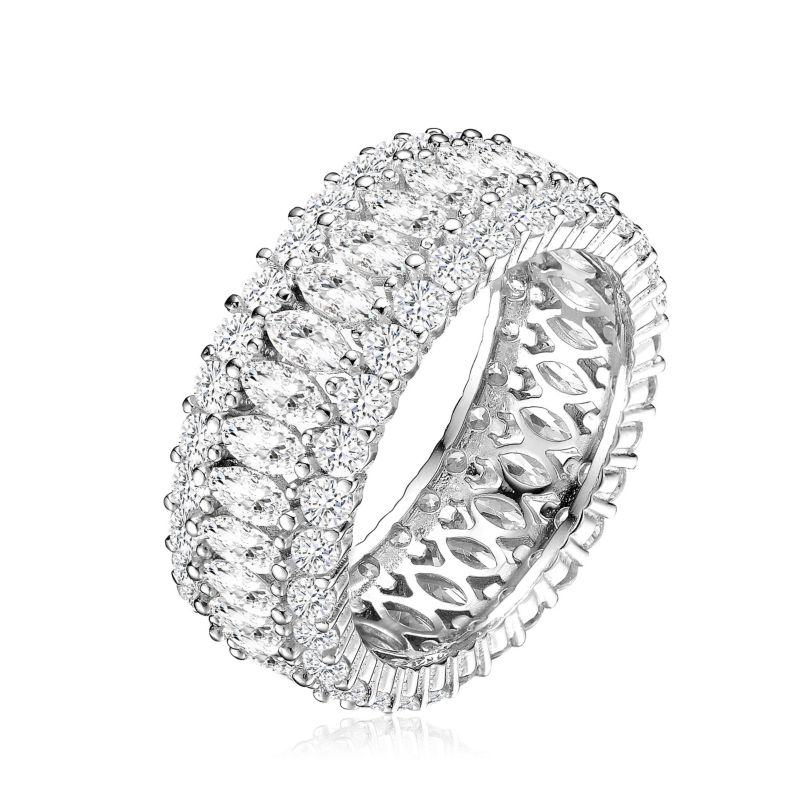 Sterling Silver White Gold Plated Brilliant 360-Degree CZ Ring