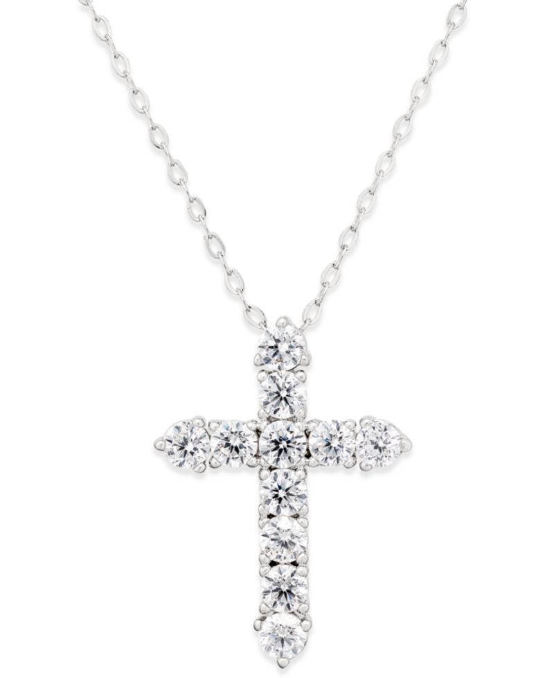 Silver-Tone Crystal Cross Pendant Necklace