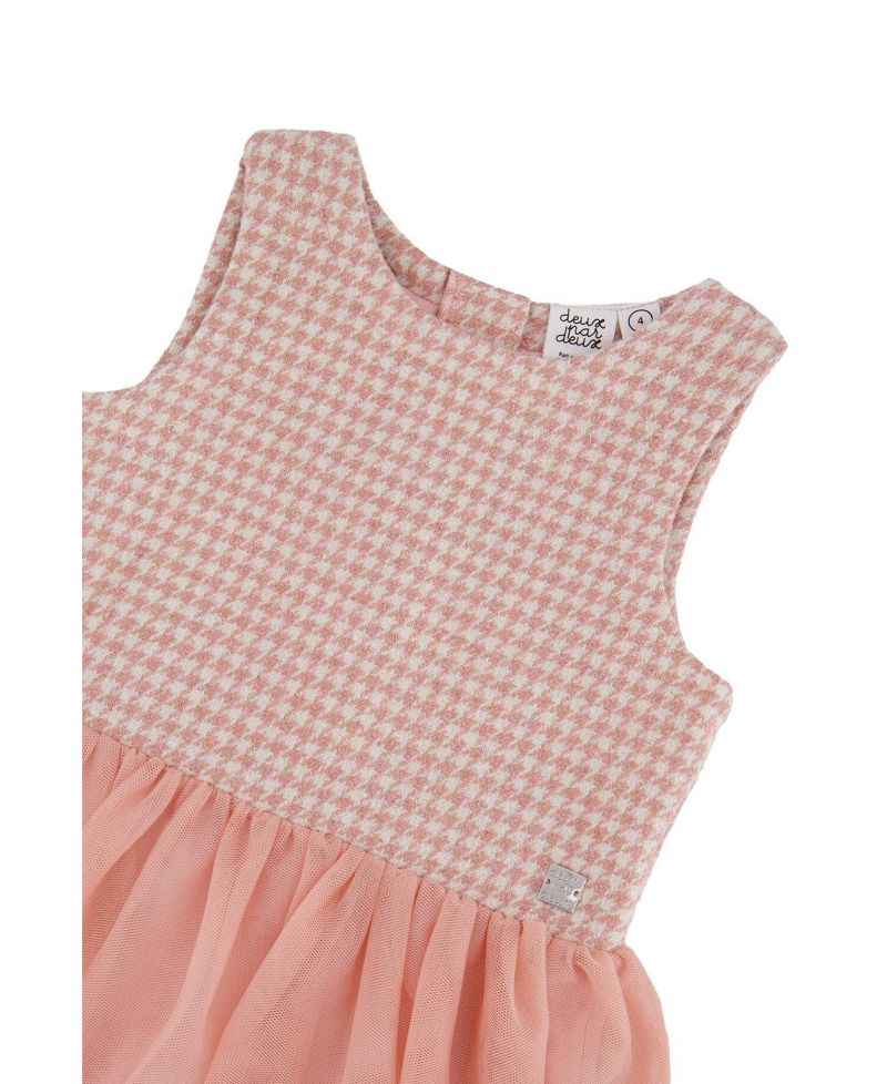 Little and Big Girl 6-14 Bi-Material Sleeveless Dress Houndstooth