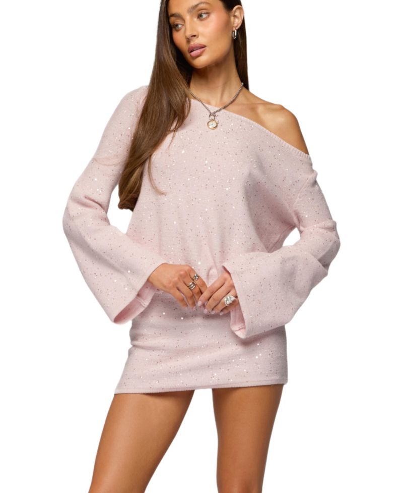 Women's One Shoulder Sequin Knit Mini Dress