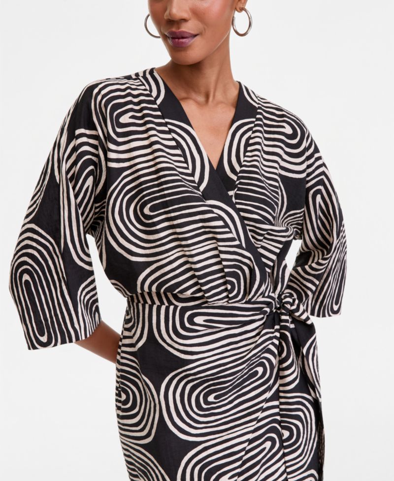 Women's 3/4-Sleeve Printed Kimono Dress