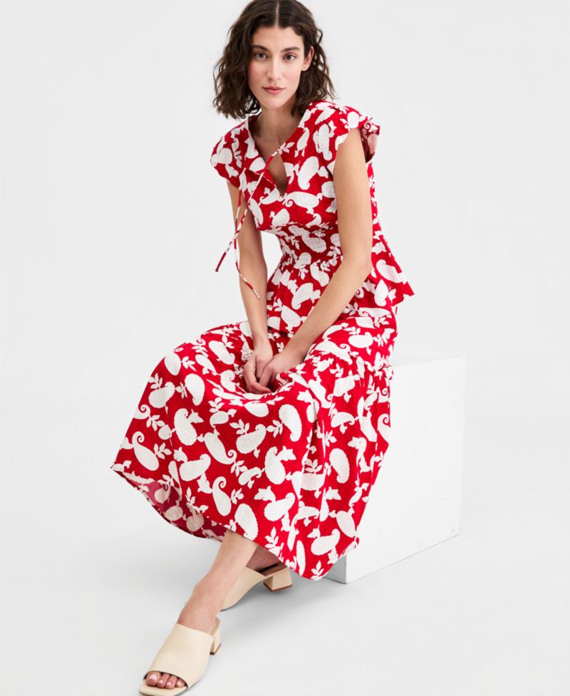 Women's Bubble-Sleeve Paisley-Print Peplum Top