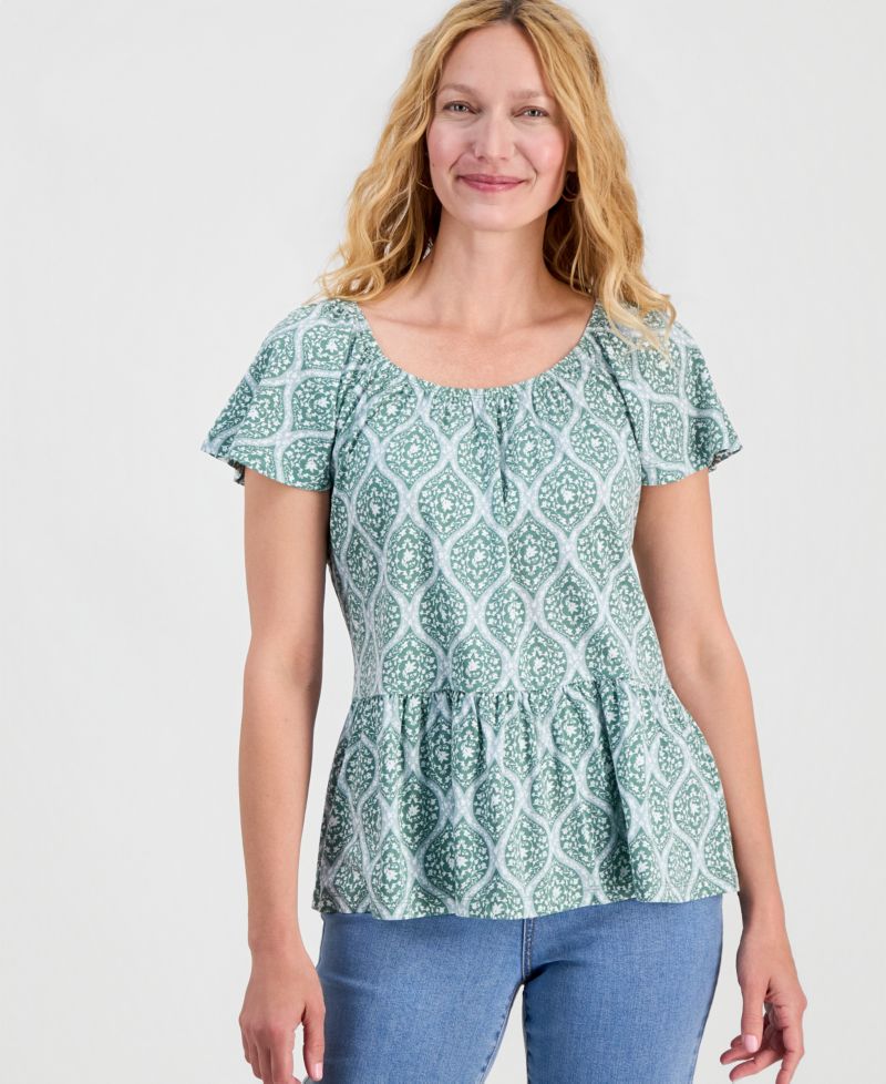 Petite Ditsy Print Peplum Top