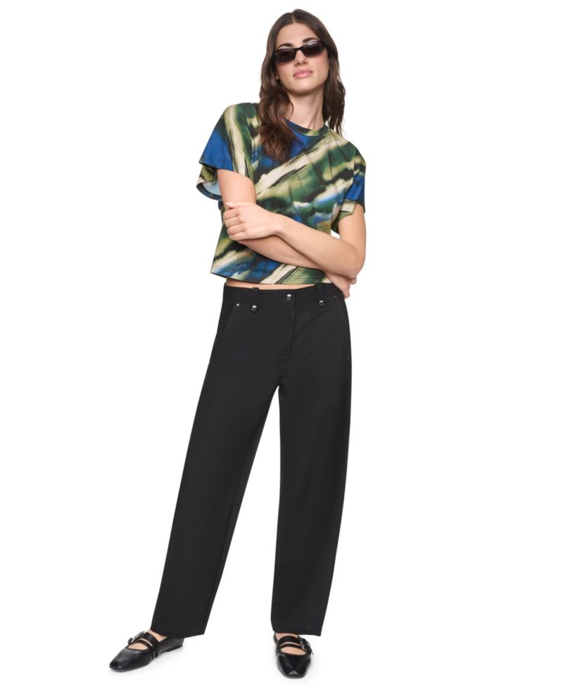 Women's Barrel-Leg Sanded Twill Mid-Rise Pants
