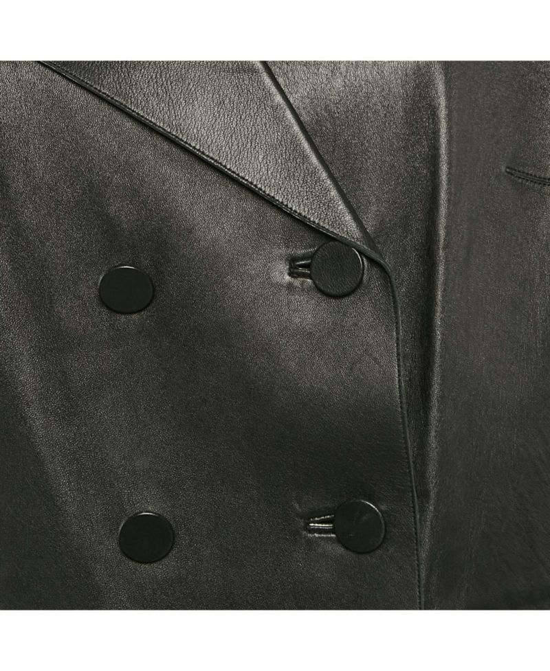 Women's Black Leather Double Breasted Short Jacket