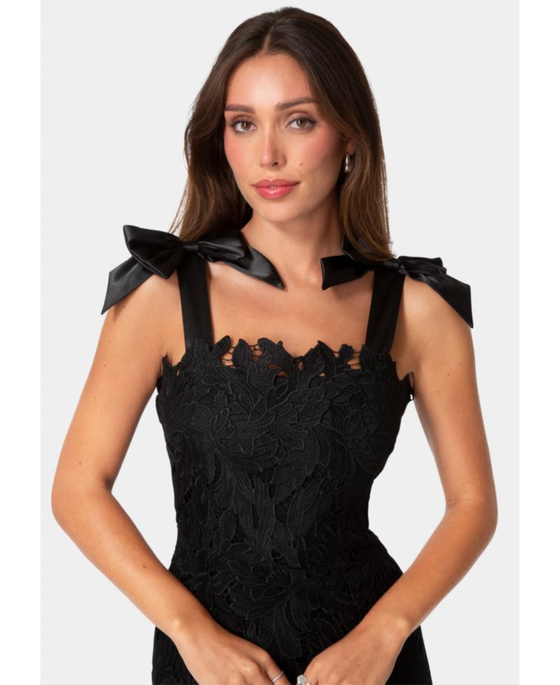 Women's Bow Strap Lace Midaxi Dress