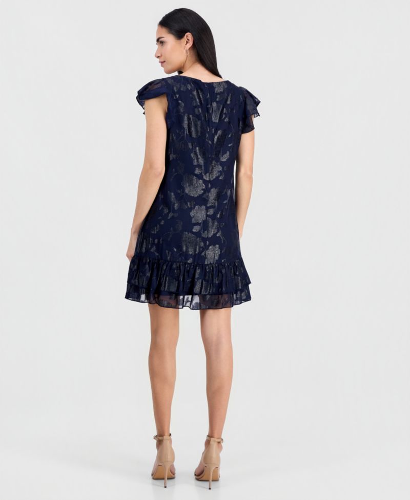 Petite Ruffled-Hem Flutter-Sleeve Dress