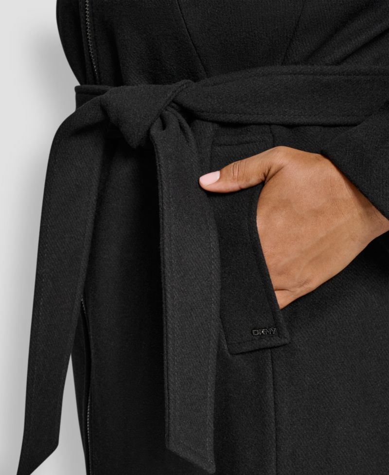 Plus Size Belted Zip-Up Wool Coat