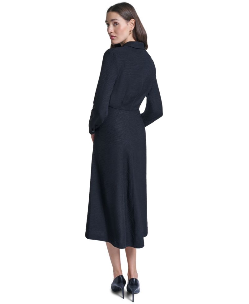 Women's Collared V-Neck Front-Twist Midi Dress