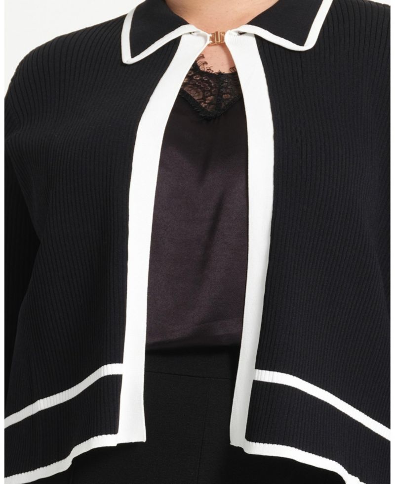 Women's Gracie Contrast Ribbed Collared Long Sleeve Cardigan