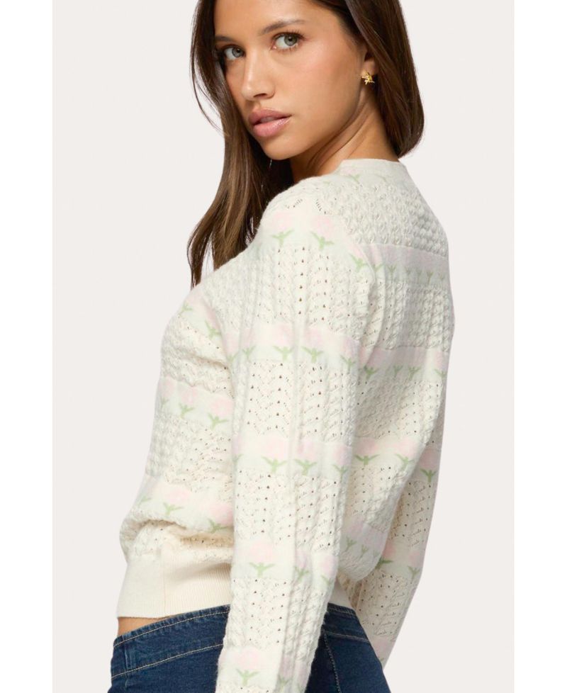 Womens Emerie Flower Textured Knit Sweater