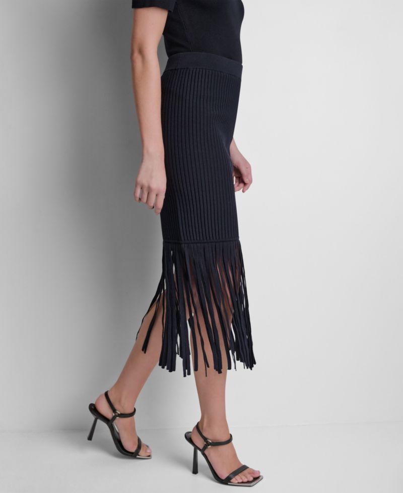 Women's Cotton-Blend Fringe Sweater Skirt