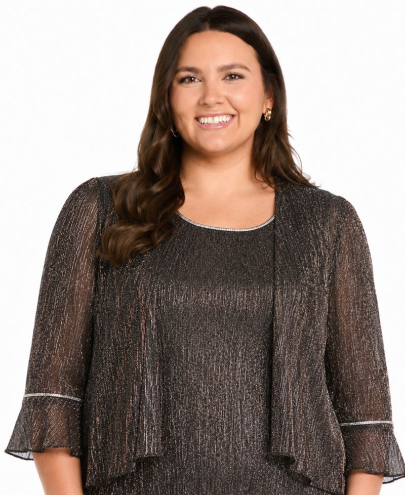 Plus Size Scoop Neck Dress & Open-Front Jacket, 2-Piece Set