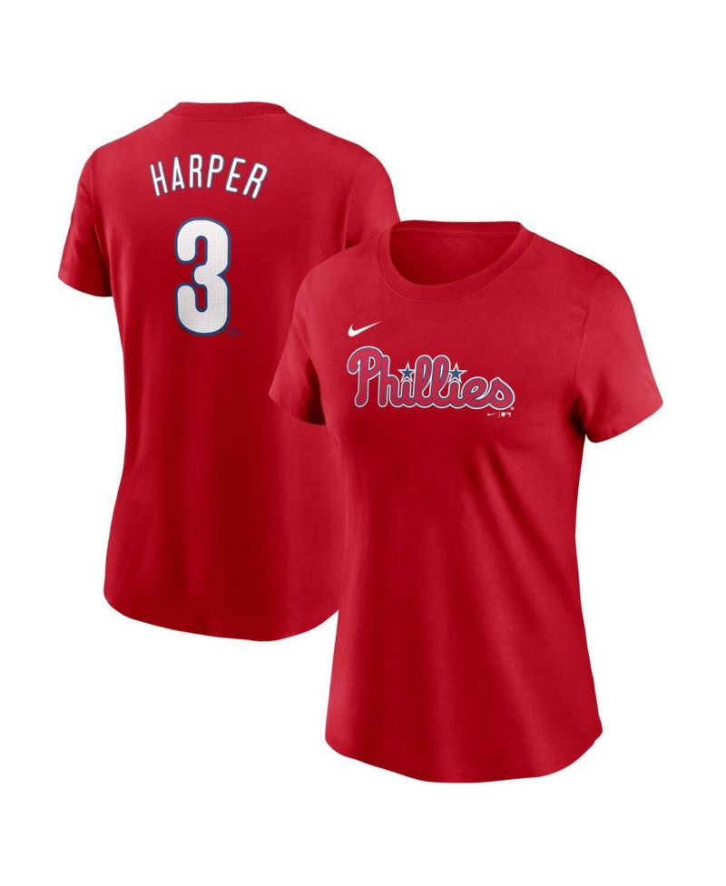 Women's Bryce Harper Red Philadelphia Phillies Fuse Name & Number T-Shirt