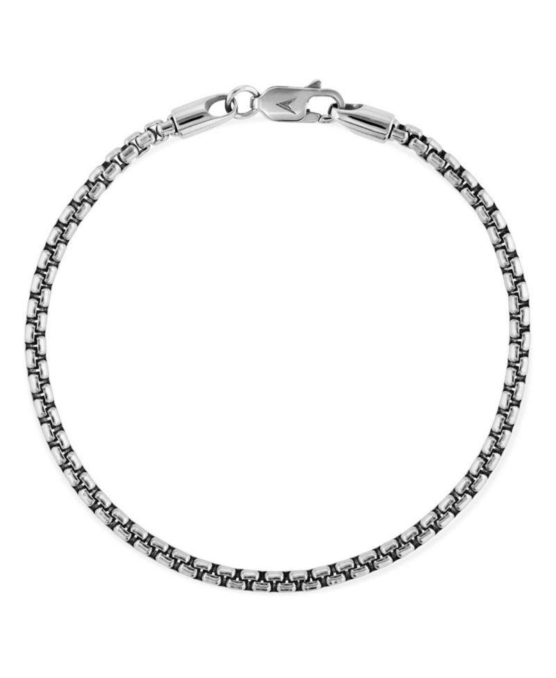 Men's Box Chain Bracelet 3mm Rhodium-Plated Sterling Silver
