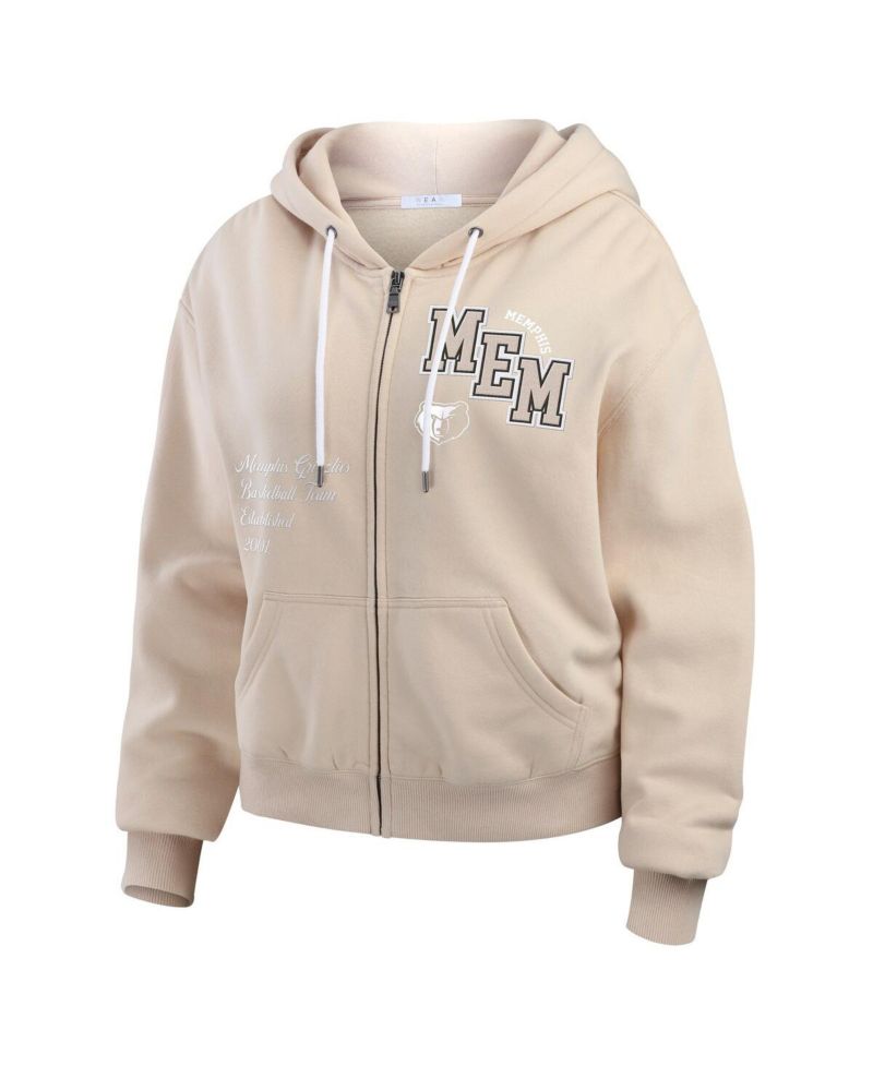 Women's Tan Memphis Grizzlies Tonal Felt Patch Full-Zip Hoodie