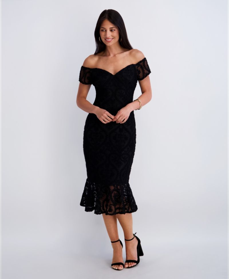 Women's Crochet Lace Removable Straps Sweetheart Neck Midi Dress