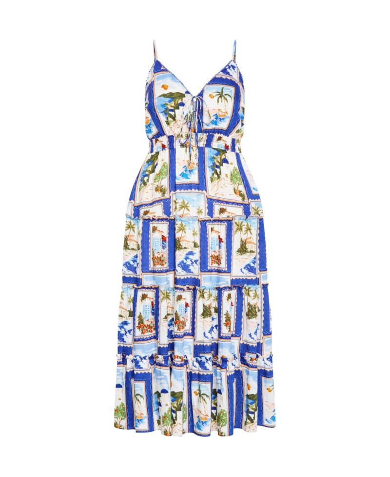 Plus Size Aiza Postcard Print Maxi Dress