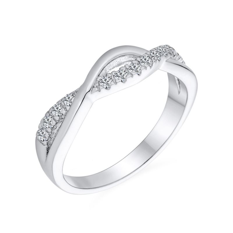 Intertwined Twist Half Eternity Pave CZ Infinity Band Ring Sterling Silver