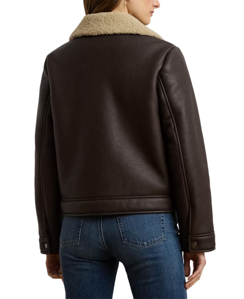 Women's Fleece-Collar Faux-Leather Jacket