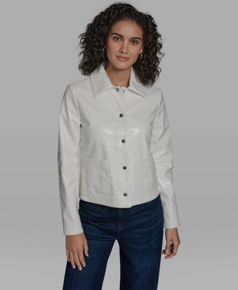 Women's Short Faux Patent Leather Jacket