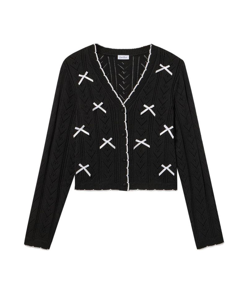 Plus Size Lovesick Cropped Pointelle Bow Cardigan