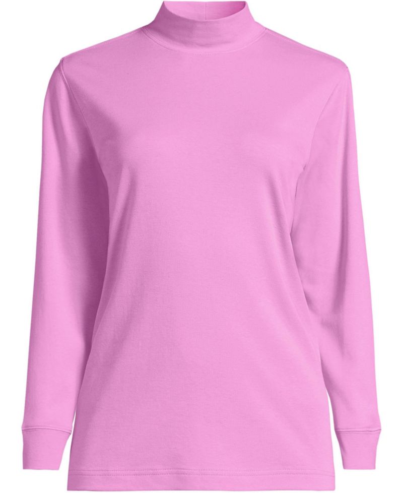 Women's Relaxed Cotton Long Sleeve Mock Turtleneck Tops