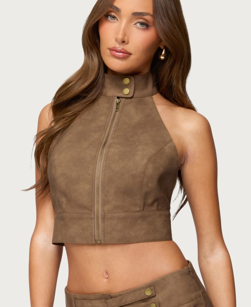 Women's Karly Faux Leather Open Back Top