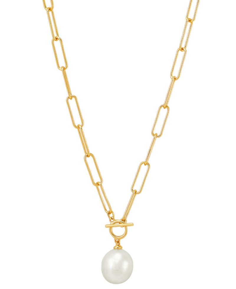 Cultured Freshwater Pearl (11 x 9mm) Paperclip Link 17" Pendant Necklace