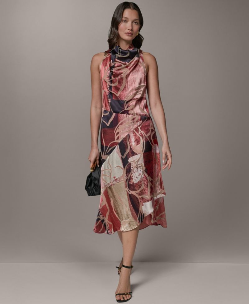 Women's Printed Burnout High Cowl Neck Dress