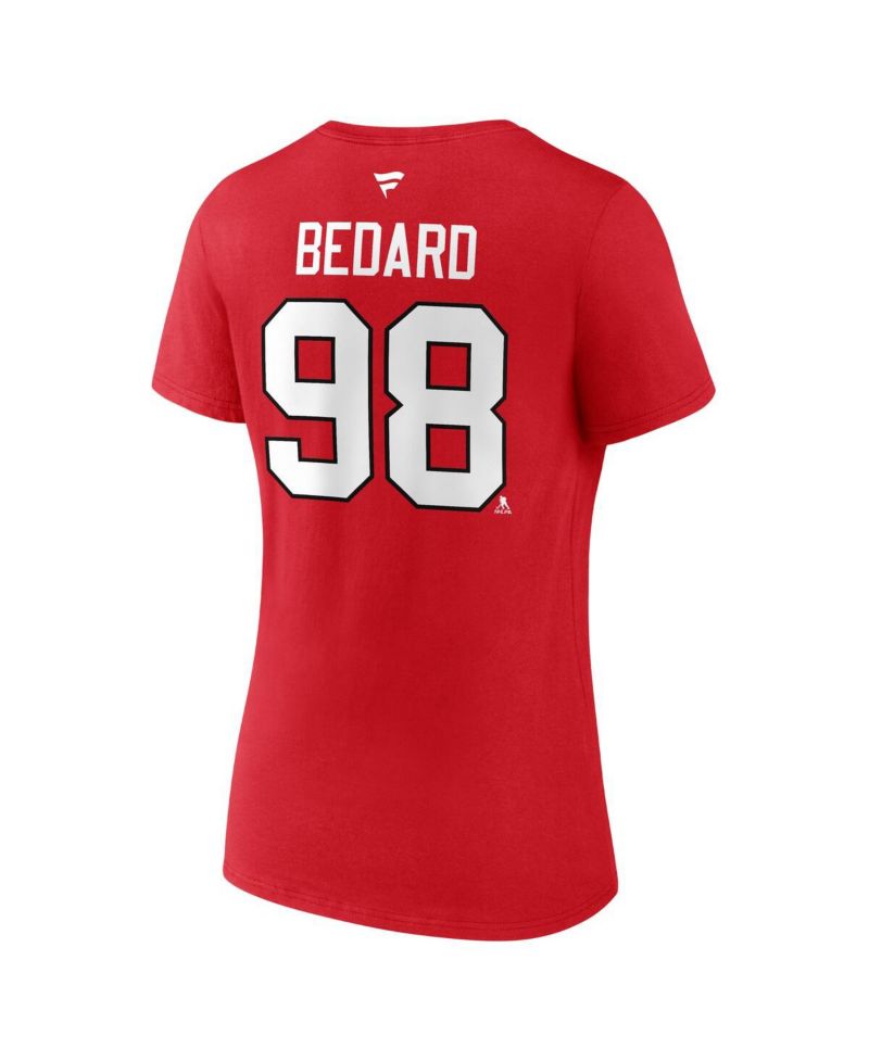 Branded Women's Connor Bedard Red Chicago Blackhawks 2023 NHL Draft Authentic Stack Player Name & Number V-Neck T-Shirt