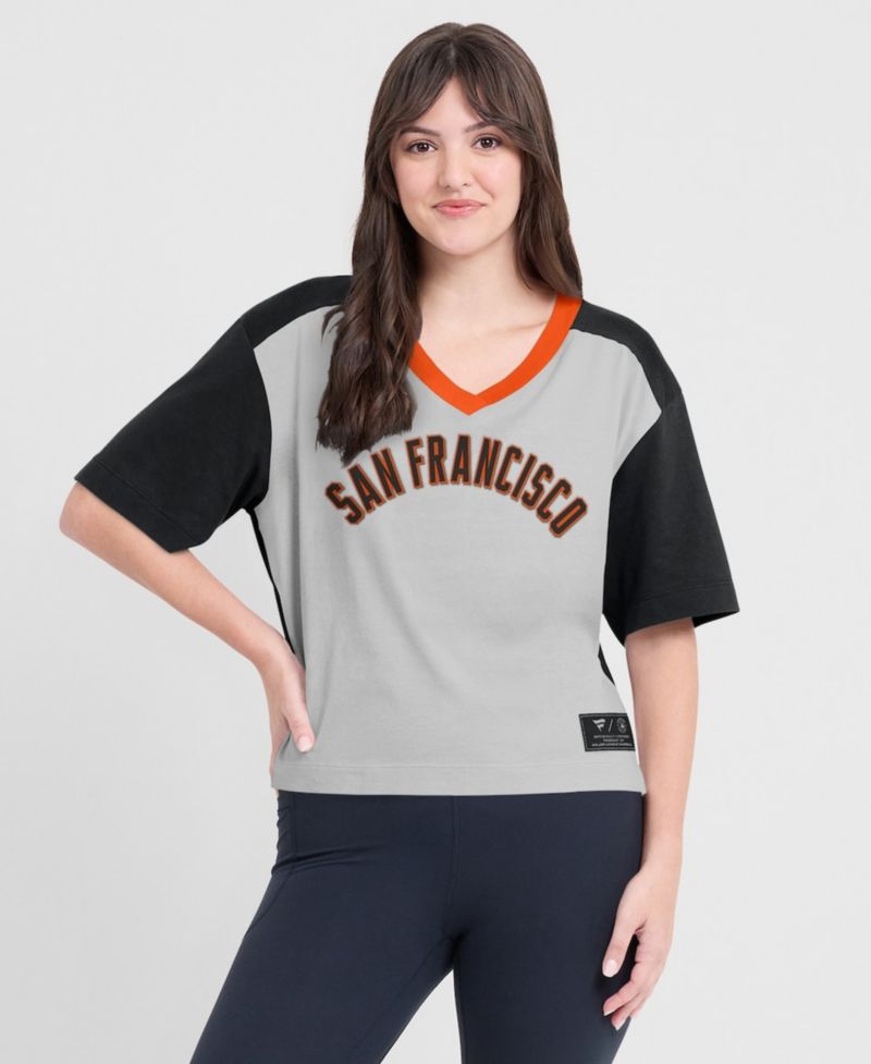 Women's Black/Graphite San Francisco Giants Oversized Race To Win V-Neck T-Shirt