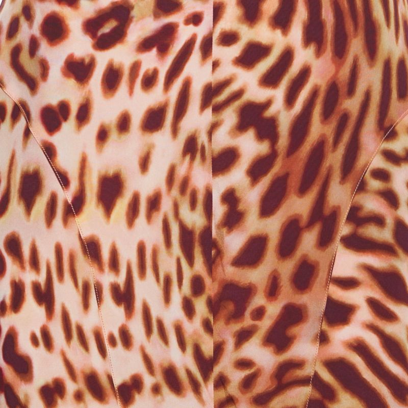 Women's Pink/brown Leopard Print Silk Flared Midi Skirt