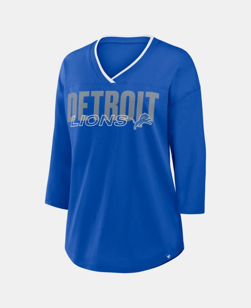 Women's Blue Detroit Lions Team First Deceptive Juke 3/4-Sleeve V-Neck T-Shirt