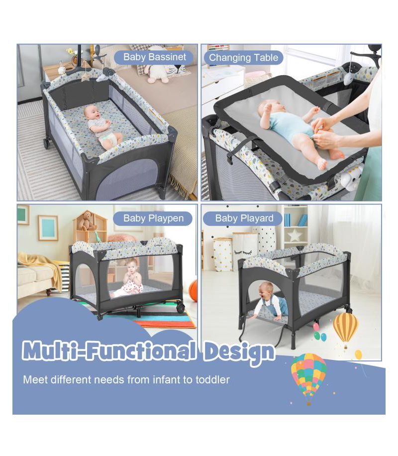 Multi-Functional Baby Playpen with Mattress and Removable Changing Table