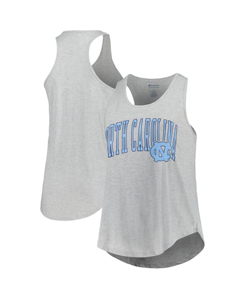 Women's Heather Gray North Carolina Tar Heels Arch Logo Racerback Scoop Neck Tank Top