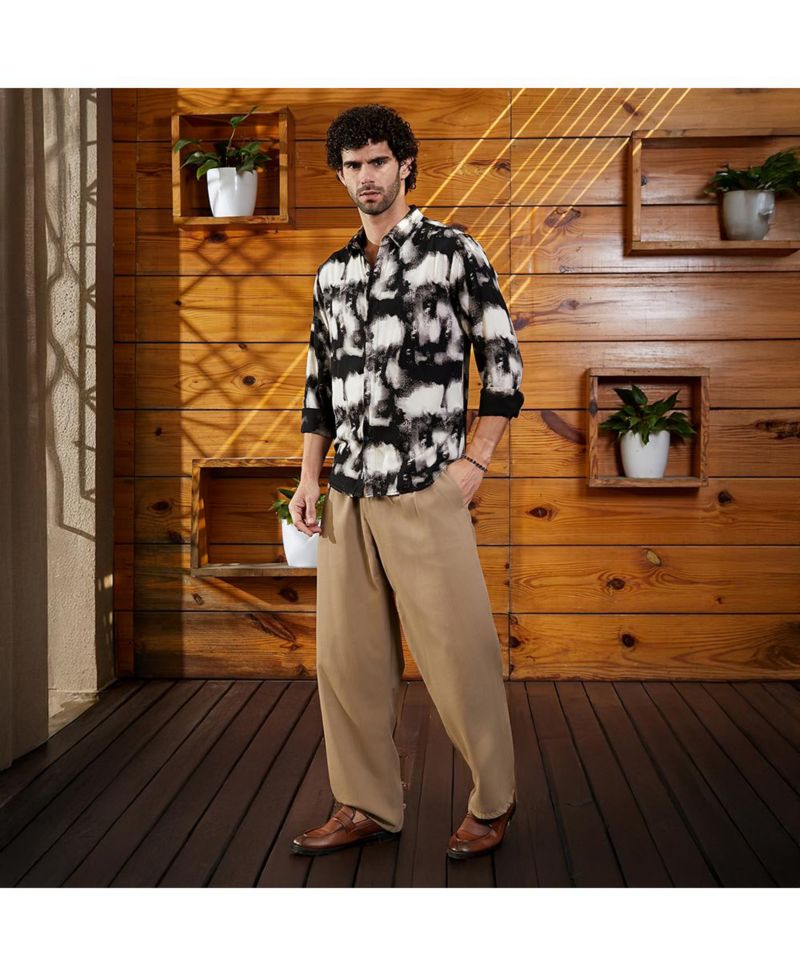 Men's Onyx Black Textured Brushwork Shirt