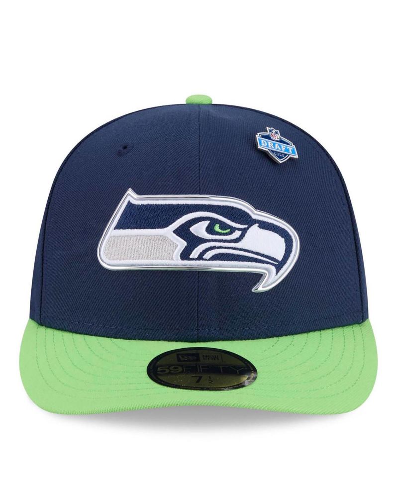 Men's College Navy/Neon Green Seattle Seahawks 2026 NFL Draft Pre-Curved 59FIFTY Fitted Hat