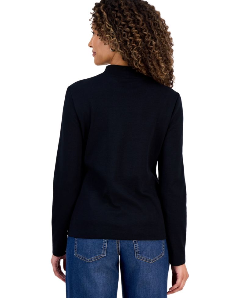 Petite Mock-Neck Cotton Long-Sleeve T-Shirt