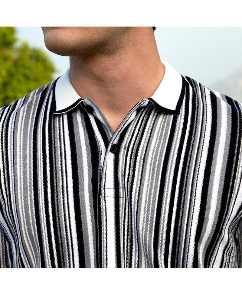 Men's Cream White and Midnight Black Multitrack Knit Polo T-Shirt