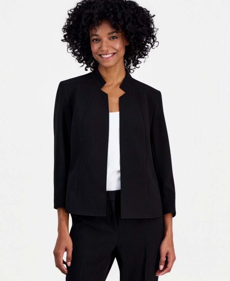 Crepe Star-Collar Open-Front Blazer