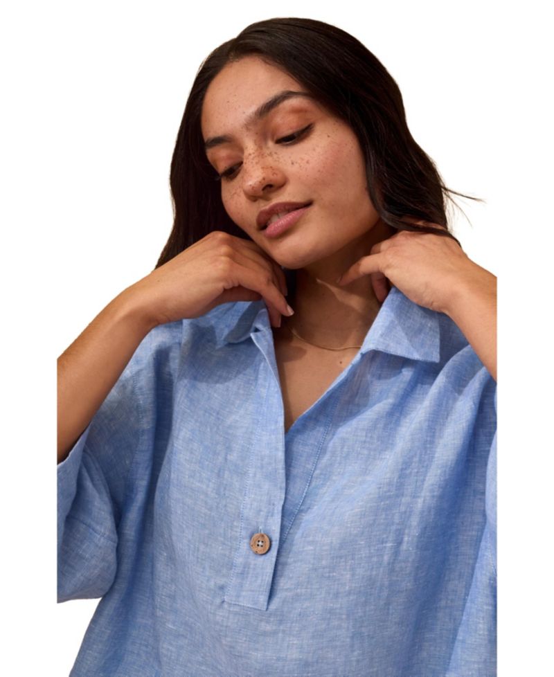 Women's Collared Popover Linen Blouse