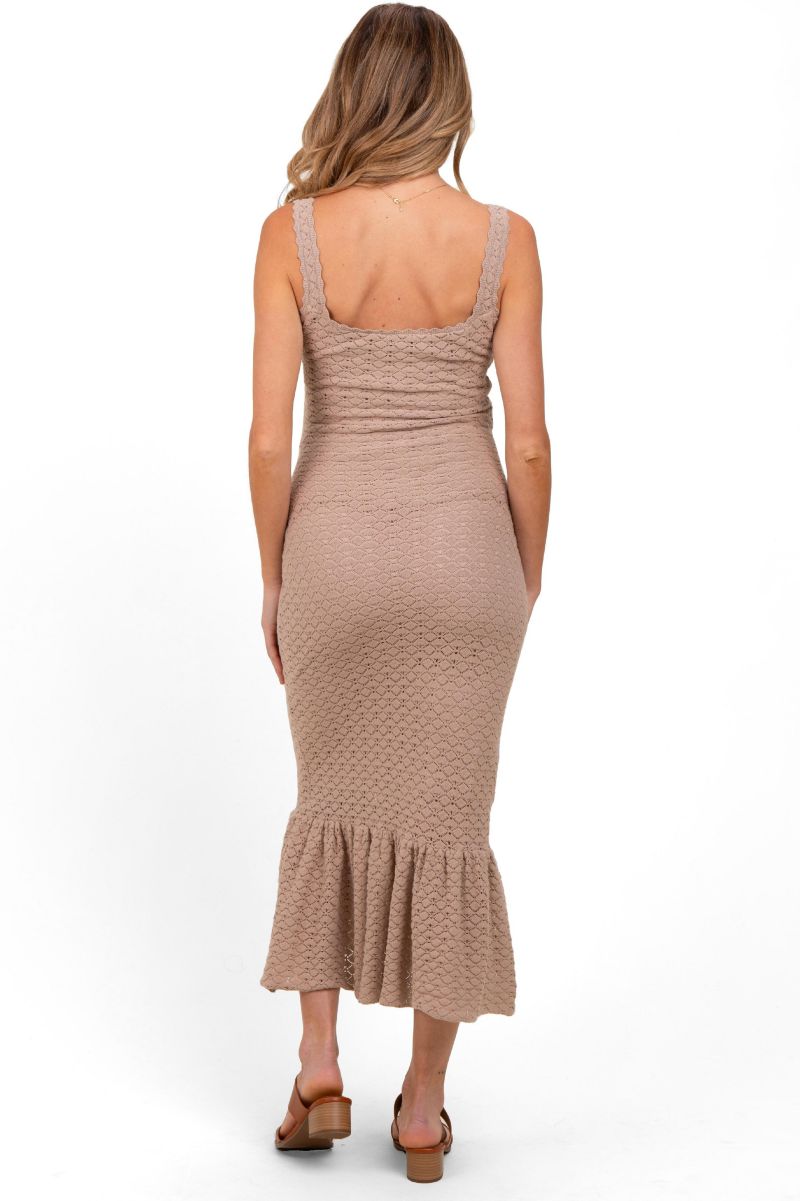 Women's Crochet Knit Front Tie Midi Dress