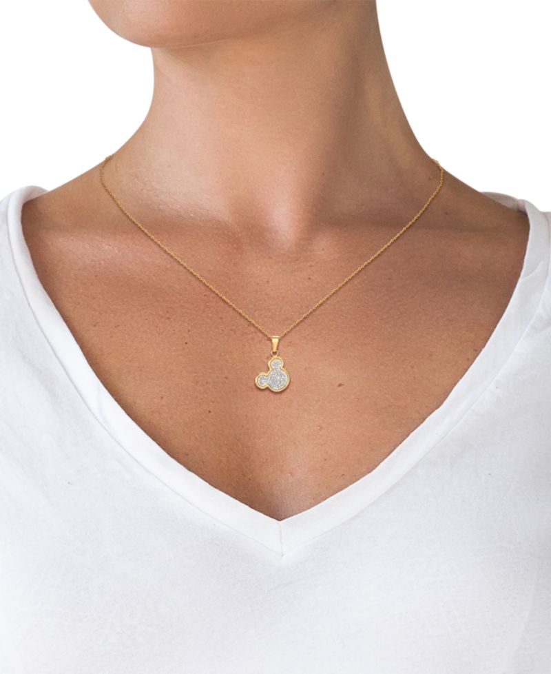 Mickey Mouse Glitter 15" Pendant Necklace in 10k Yellow Gold