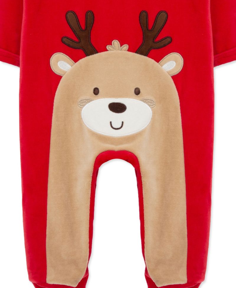 Baby Boys' Reindeer Velour Long-Sleeve Footed Coveralls