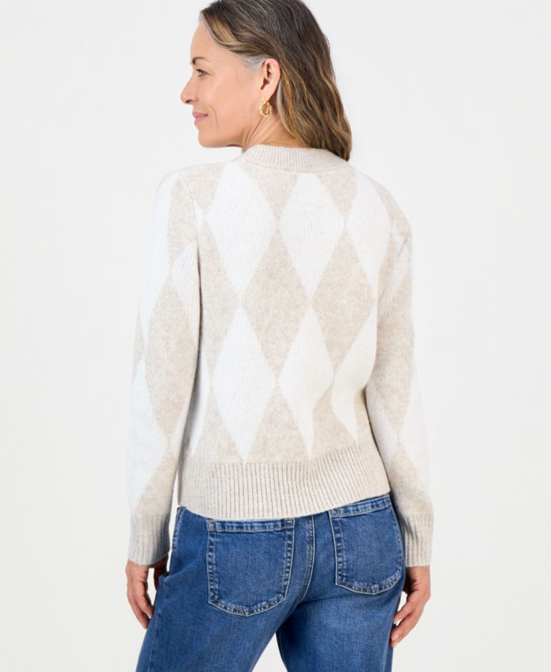 Petite Argyle Crewneck Long-Sleeve Sweater, Macy's Exclusive
