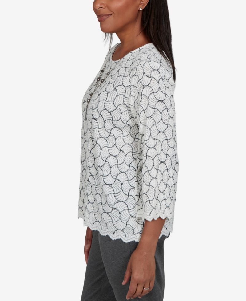Women's Textured-Knit Scalloped-Hem Blouse
