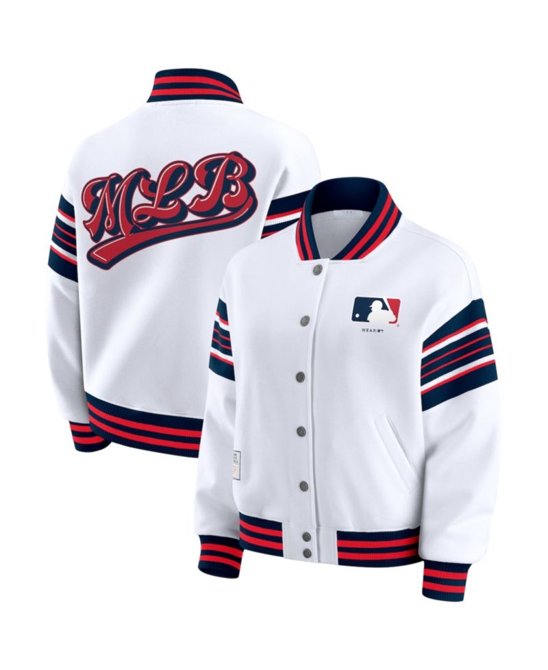 Women's White MLB Merchandise Full-Snap Fleece Sweatshirt Jacket